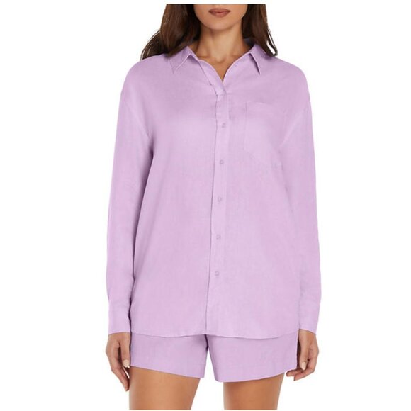 Gap Relaxed Fit Linen Blend Collared Button Down Shirt Iris Purple Medium NWT - Picture 1 of 8